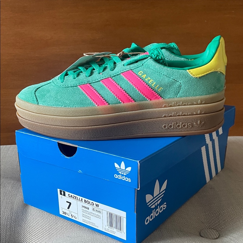 Adidas Gazelle Bold Women's Sneakers - Green, Pink, and Yellow